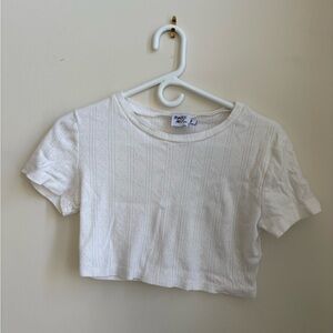 Princess Polly White Pointelle Fitted Crop T-Shirt - Size 8 (Small)
